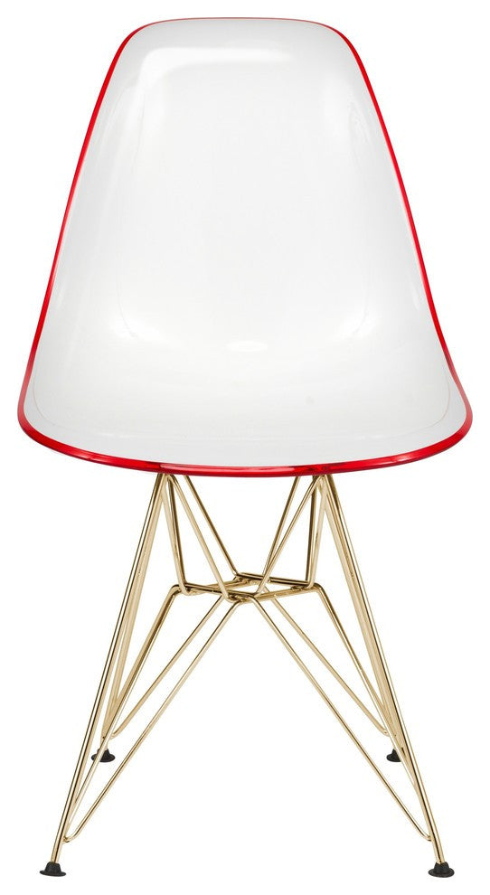 Cresco Eiffel Base Molded Dining Chair, Gold Base, Set of 4, White Red