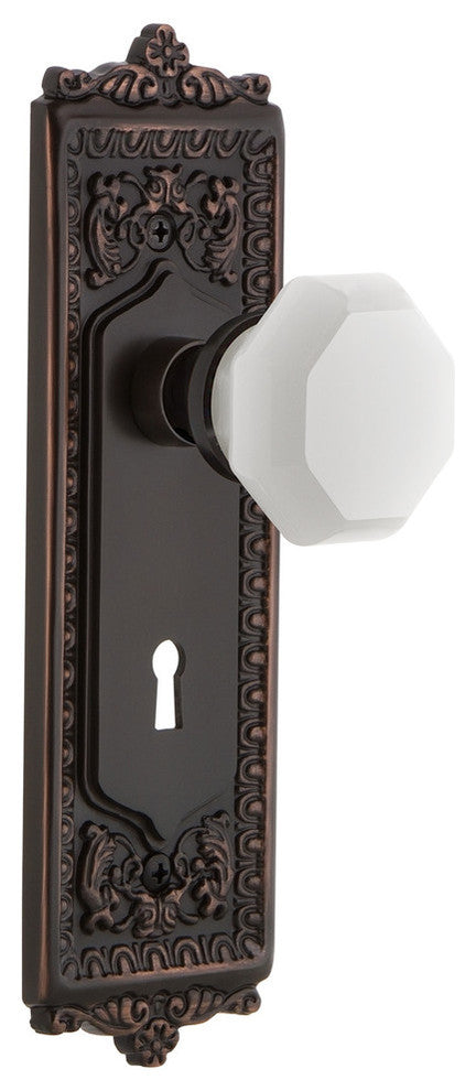 Egg & Dart Plate with Keyhole Passage Waldorf White Milk Glass Knob
