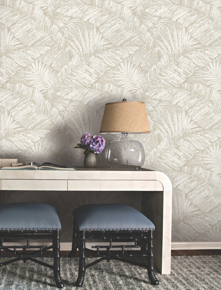 Palm Cove Toile White and Taupe Wallpaper