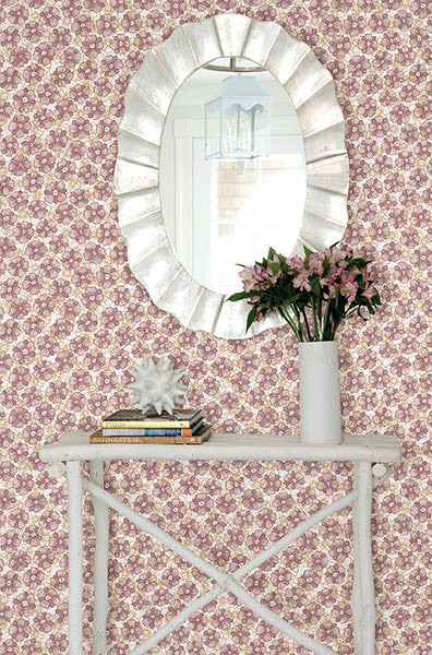 Sketch and Watercolor Floral Wallpaper, Purple and Gold, Bolt
