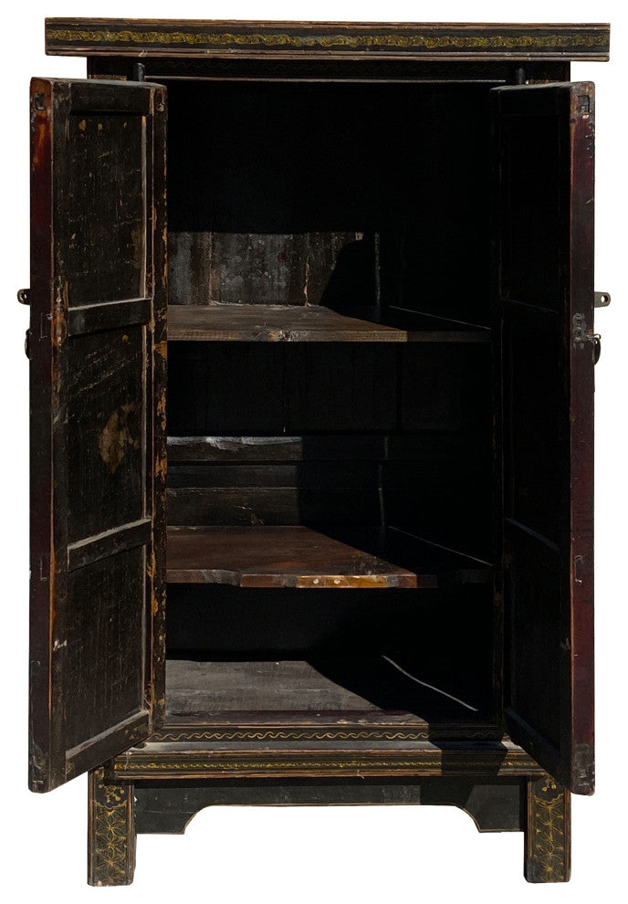 Chinese Vintage Distressed Color Scenery Graphic Dresser Cabinet Hcs7140