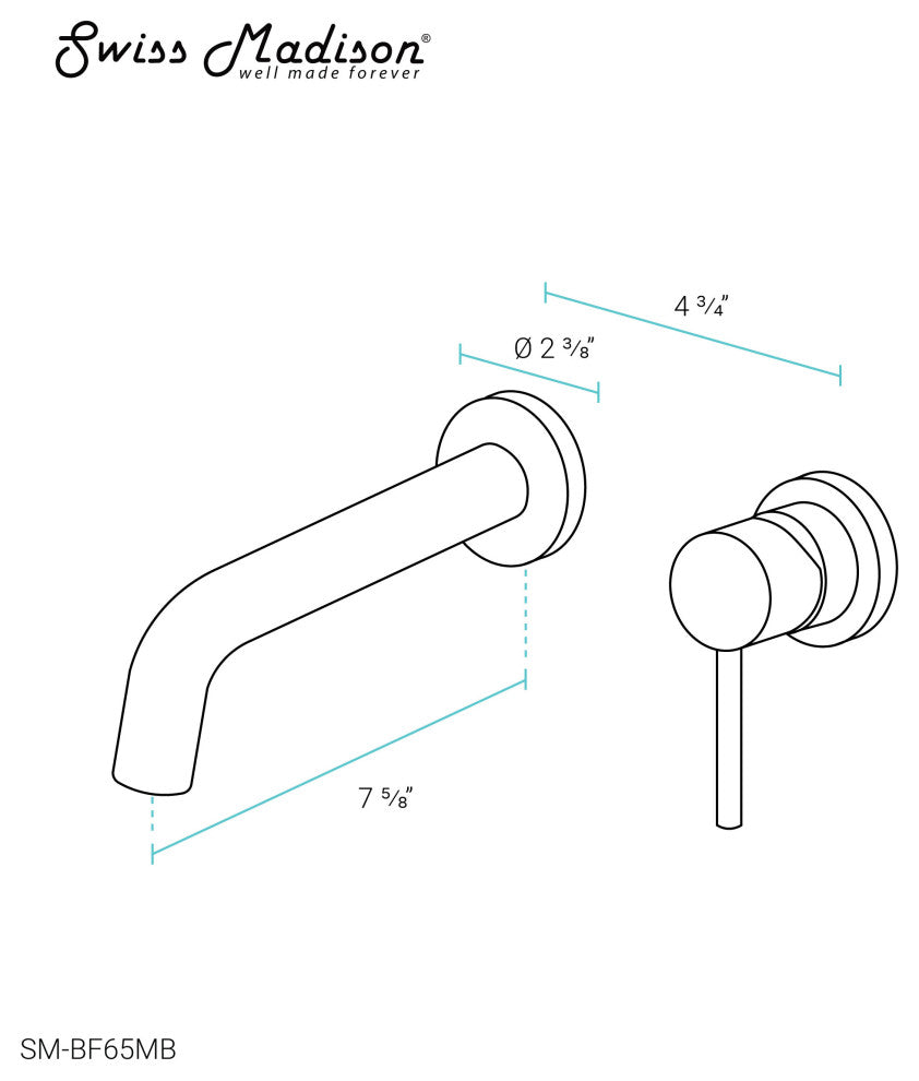 Ivy Single-Handle, Wall-Mount, Bathroom Faucet, Matte Black