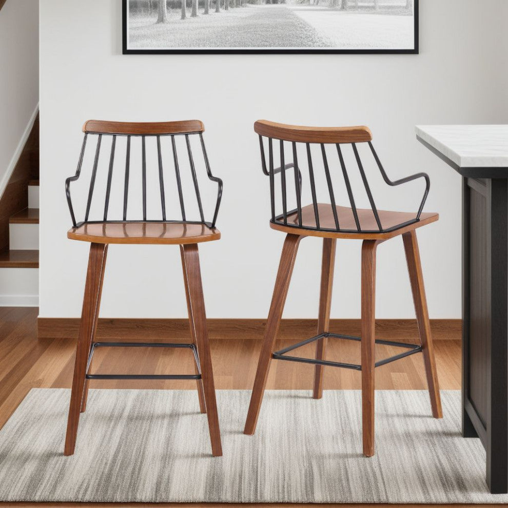 Micah Walnut and Metal Modern 26" Counter Height Bar Stool