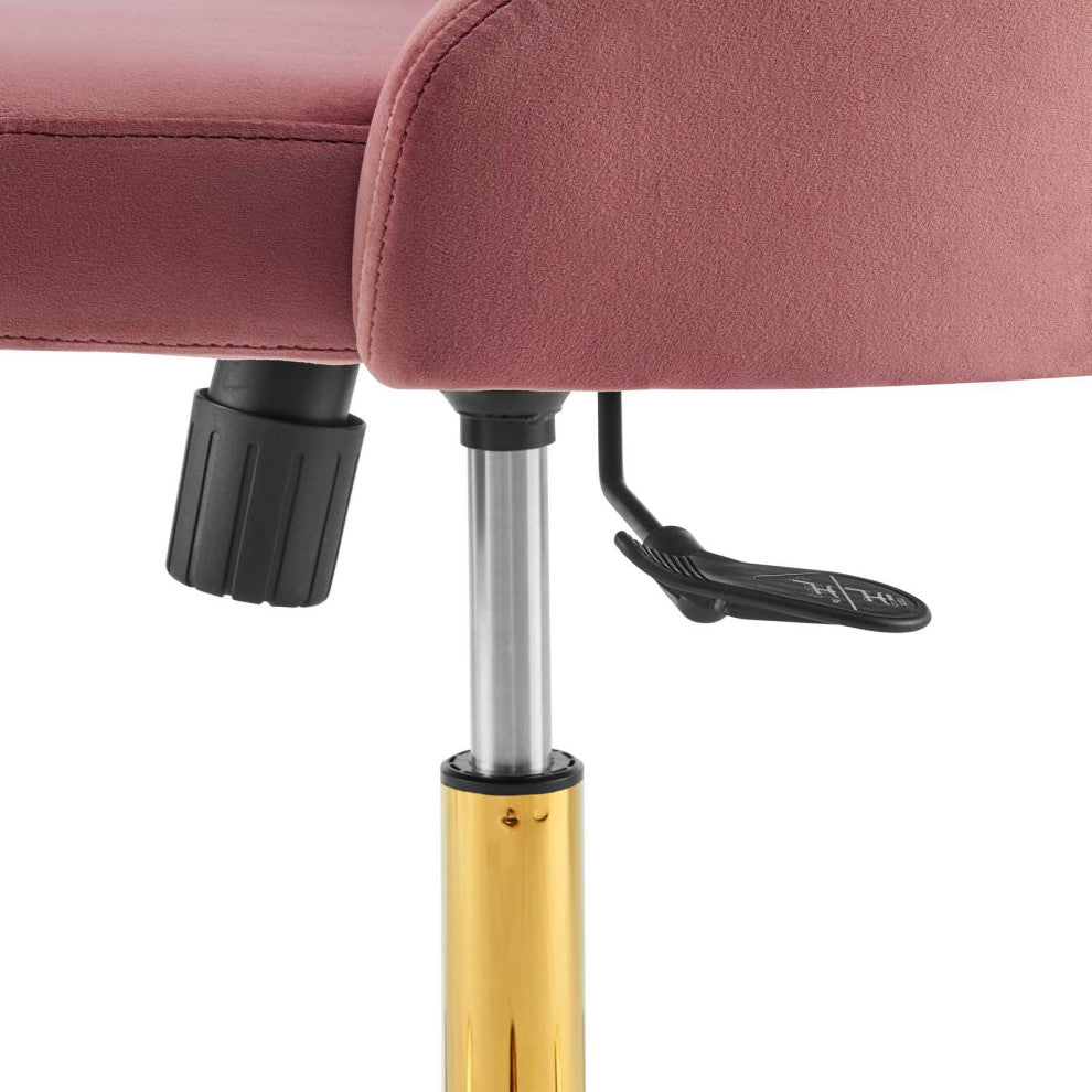 Computer Work Desk Swivel Tufted Chair, Velvet, Gold Pink, Home Business Office