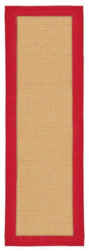 Deco Hand-Crafted Sisal Stair Treads, Stair Carpets with Wide Cotton Border, Red