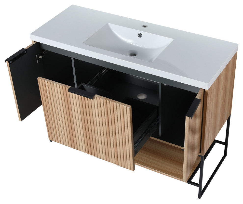 48 inch Maple Plywood Freestanding Bathroom Vanity Set with Doors and Drawer