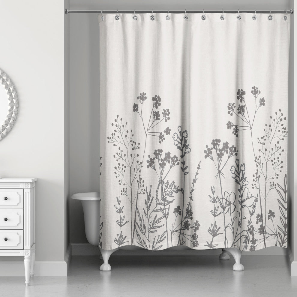 Sketched Florals 71"x74" Shower Curtain