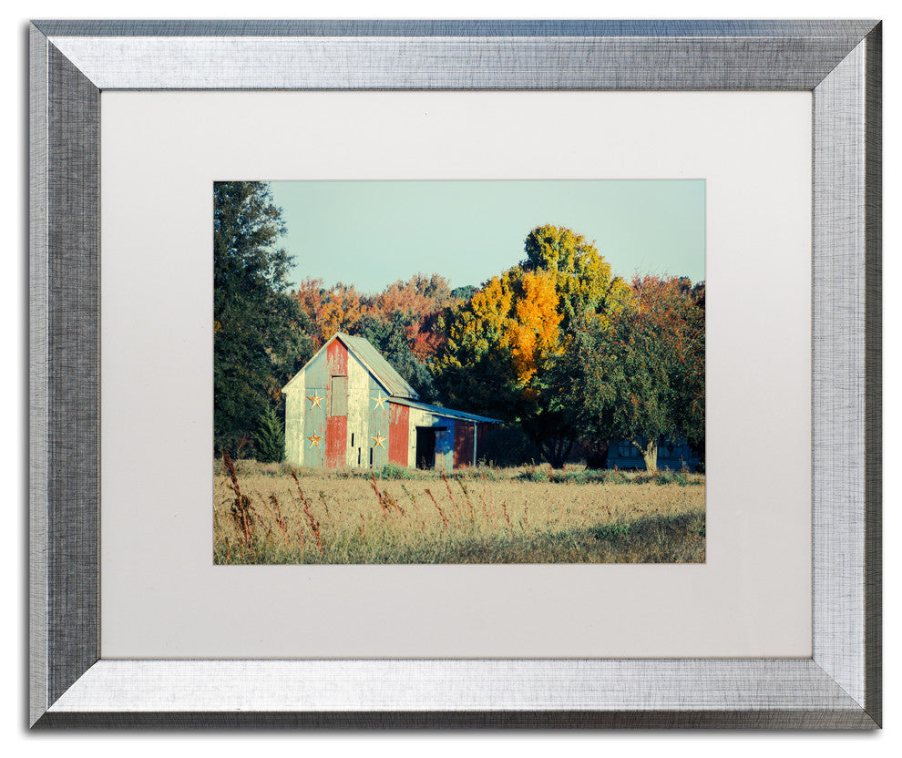 PIPA Fine Art 'Patriotic Barn in Field' Matted Framed Art, 20x16