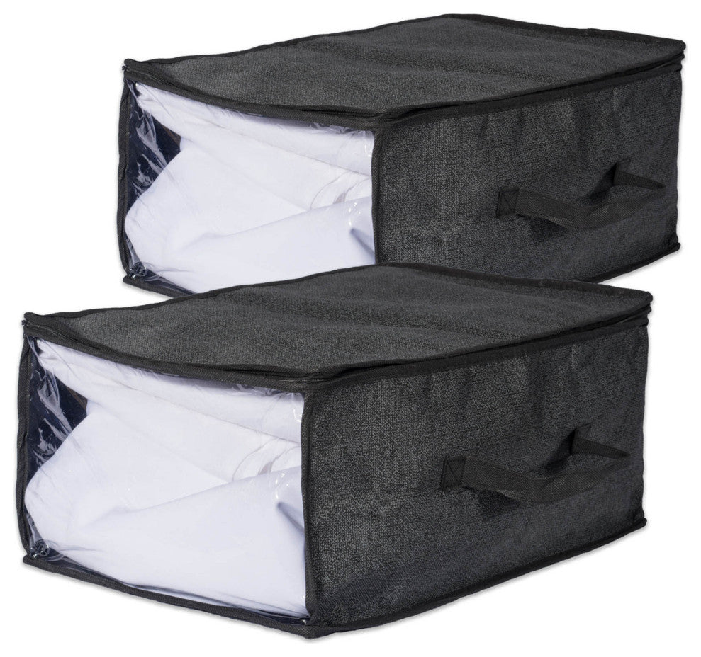 Black Linen Soft Storage 18"x12"x8", Set Of 2