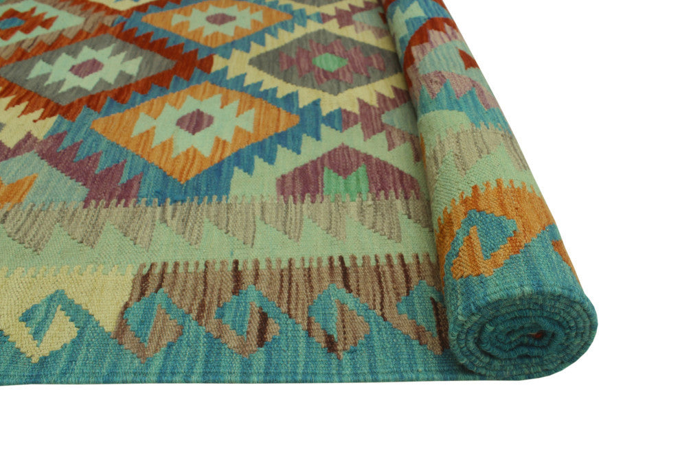 Sangat Kilim Frayne Blue/Rust Rug, 6'5x9'7