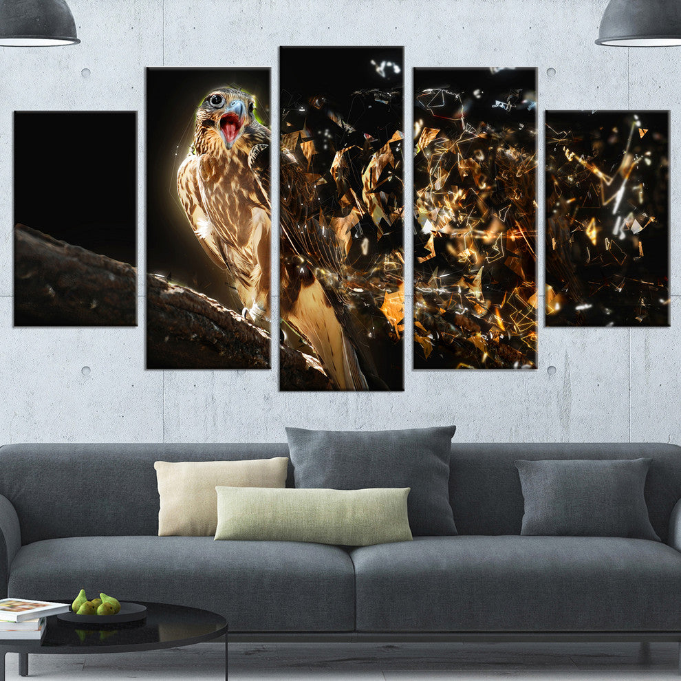 Falcon with Open Beak, Animal Canvas Wall Art, 60"x32", 5 Panels