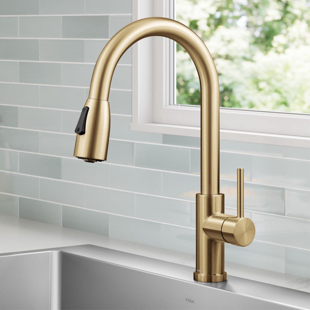 KRAUS Coda 2-Function 1-Handle Pull Down Kitchen Faucet Brushed Brass