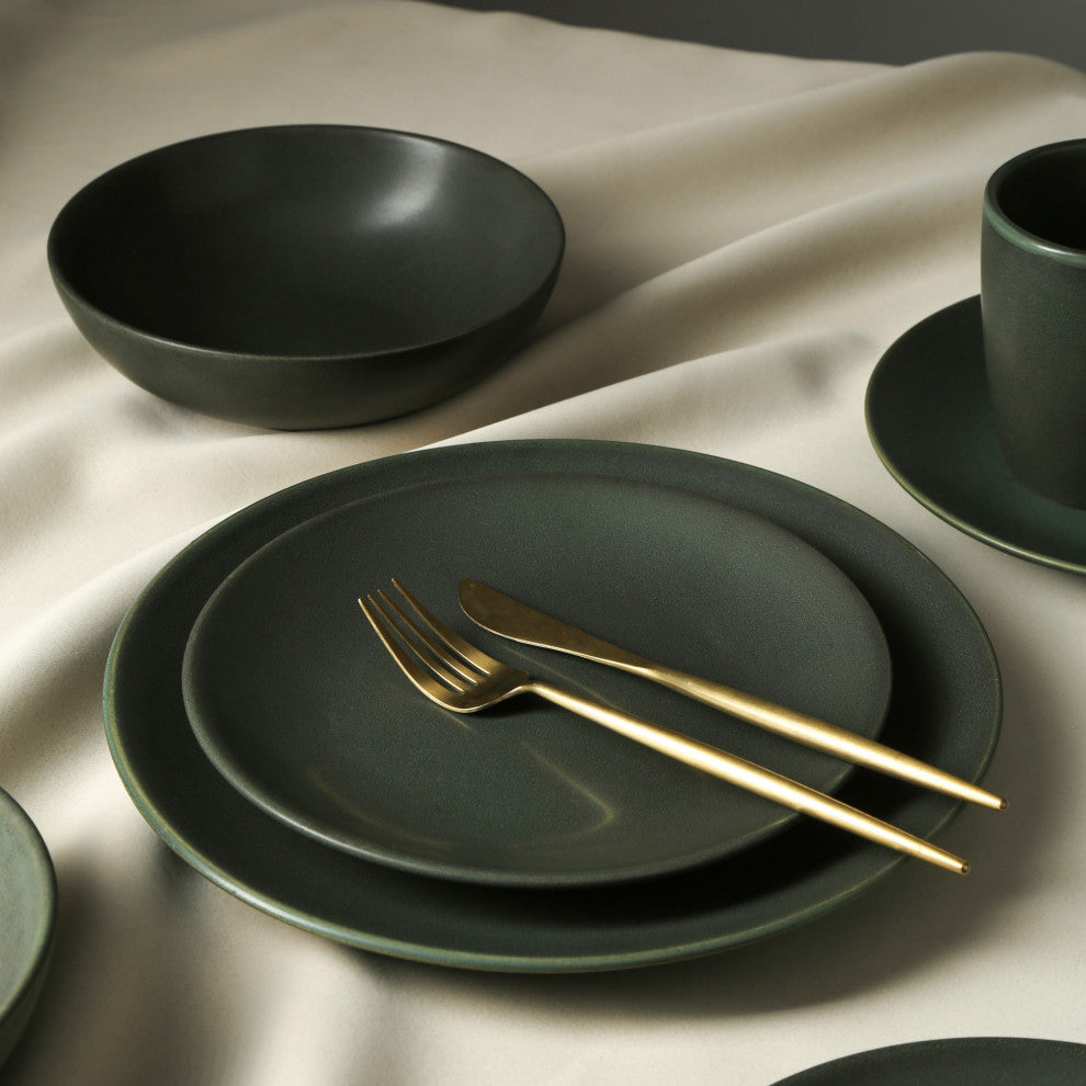 Stone Lain Grao Stoneware Dinnerware Set, Green, 32-Piece