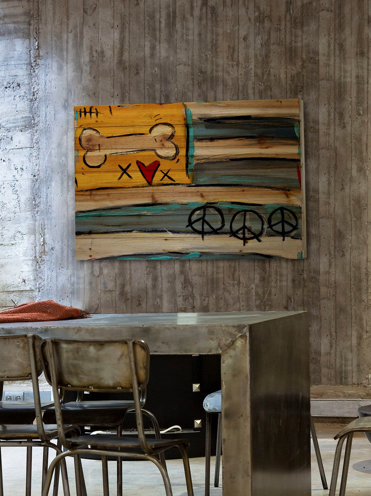 "Peace Bone Flag" Print on Natural Pine Wood by Tori Campisi