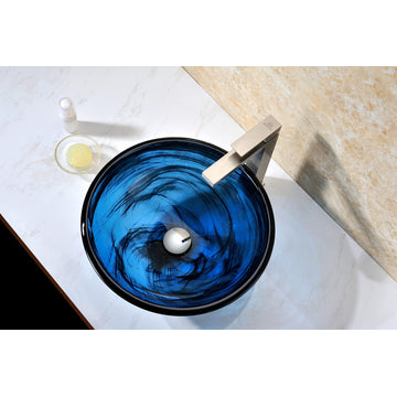 Soave Series Deco-Glass Vessel Sink In Sapphire Wisp