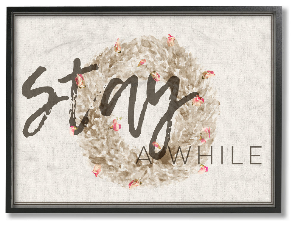 "Stay A While Strawflower Wreath" 16x20, Large Framed Giclee Texturized Art