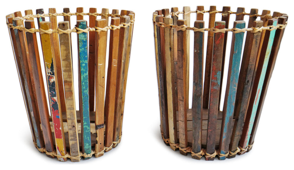 Salvaged Boat Wood Basket Medium