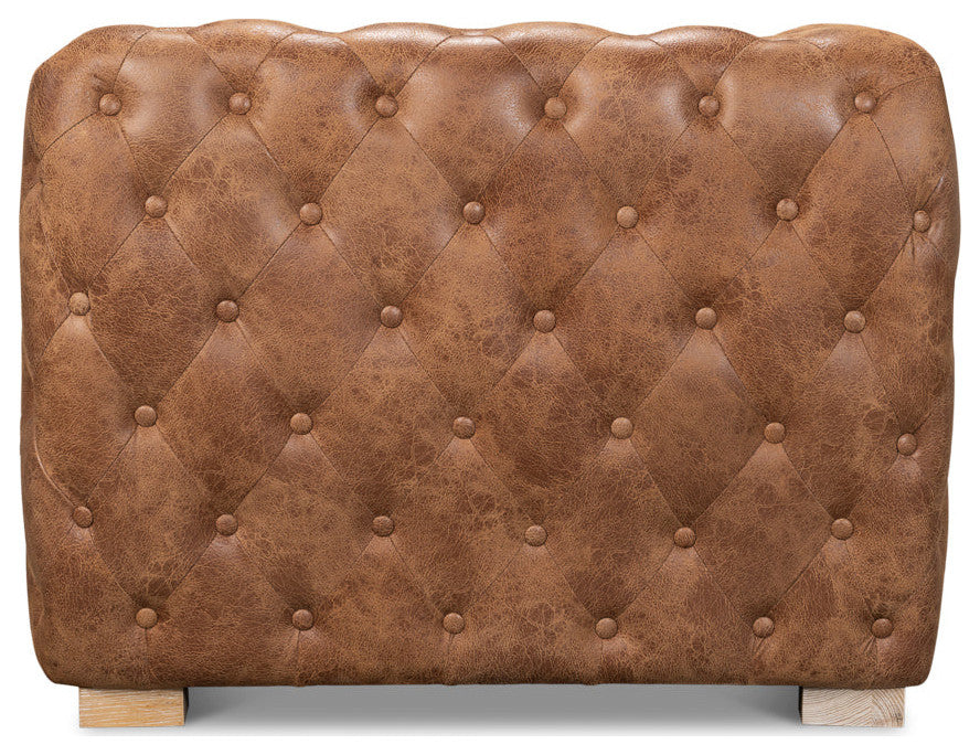 112" Long Tufted Leather Stanley Sofa Tan