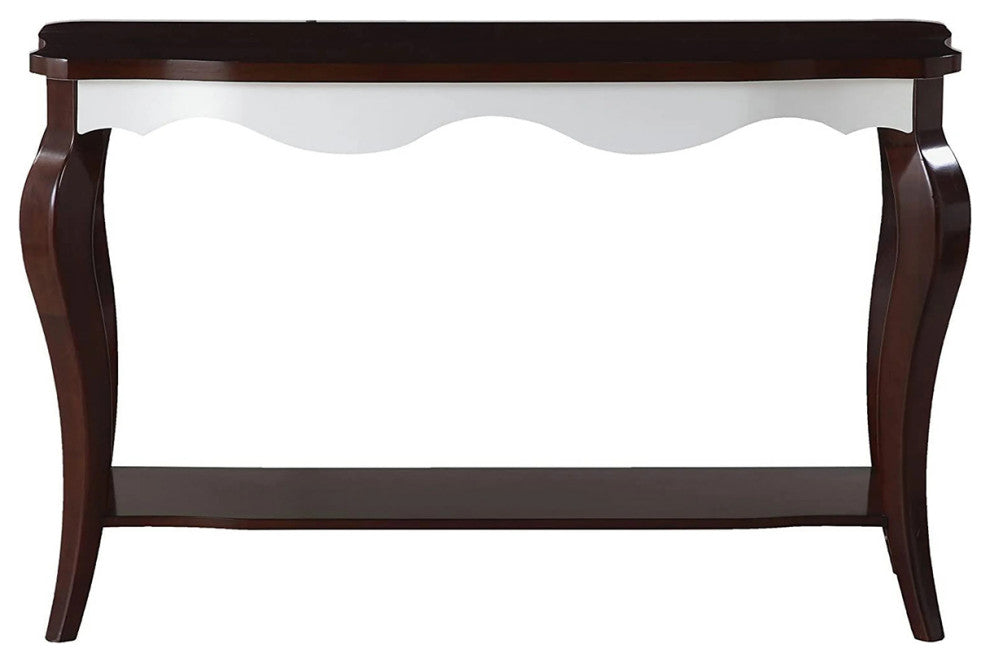 Rectangular Wooden Accent Table With 1 Shelf, White and Walnut Finish