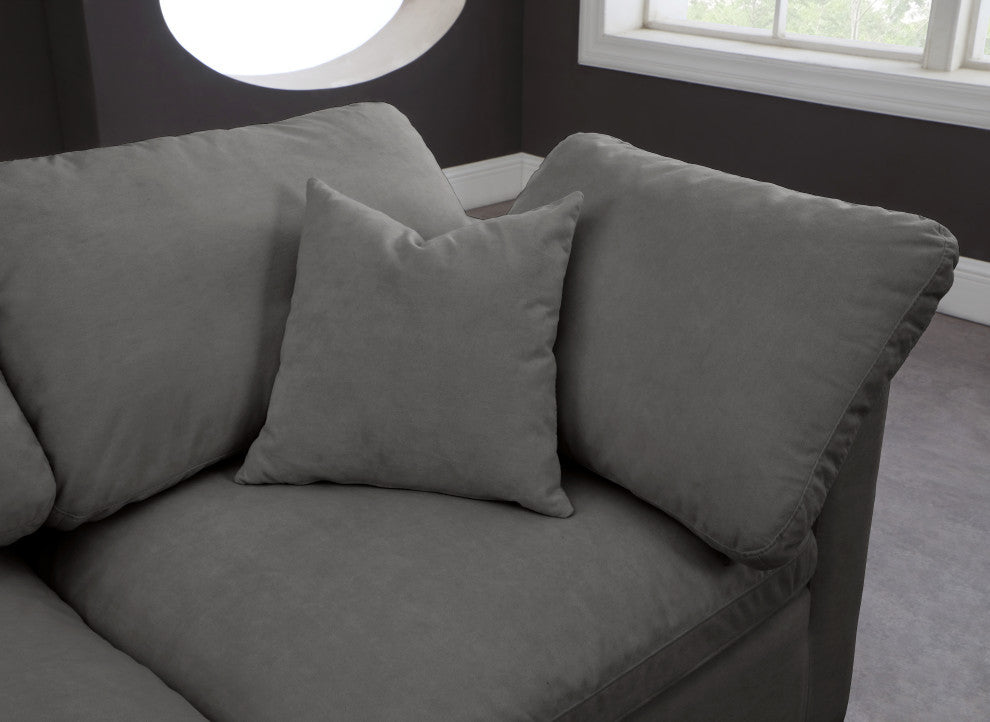 Plush Velvet / Down Standard Comfort L-Shaped Modular Sectional, Gray, 6-Piece: 3 Armless Chair, 3 Corner Chair