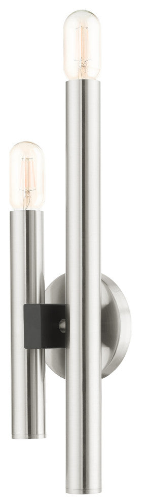 Brushed Nickel Mid Century Modern, Urban, Scandinavian, Double Sconce