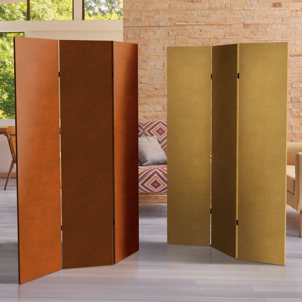 6' Tall Double Sided Leather Pattern Print Canvas Room Divider