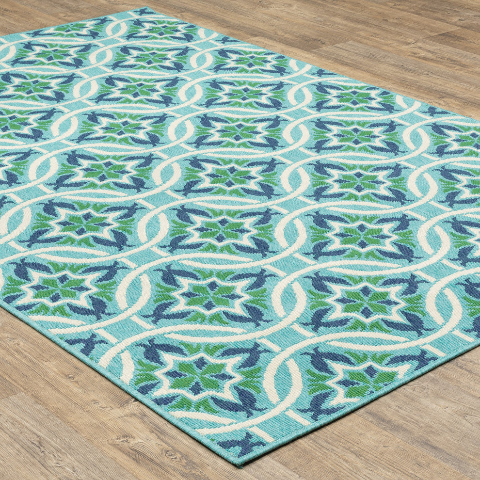 Madelina Floral Blue and Green Indoor or Outdoor Area Rug, 8'6"x13'