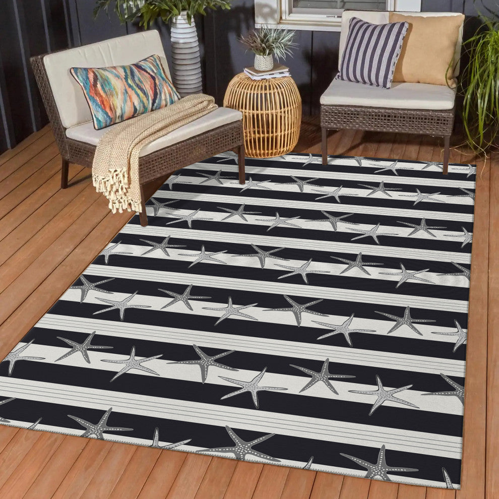 Indoor/Outdoor Seabreeze SZ12 Black Machine Washable 3' x 5' Rug