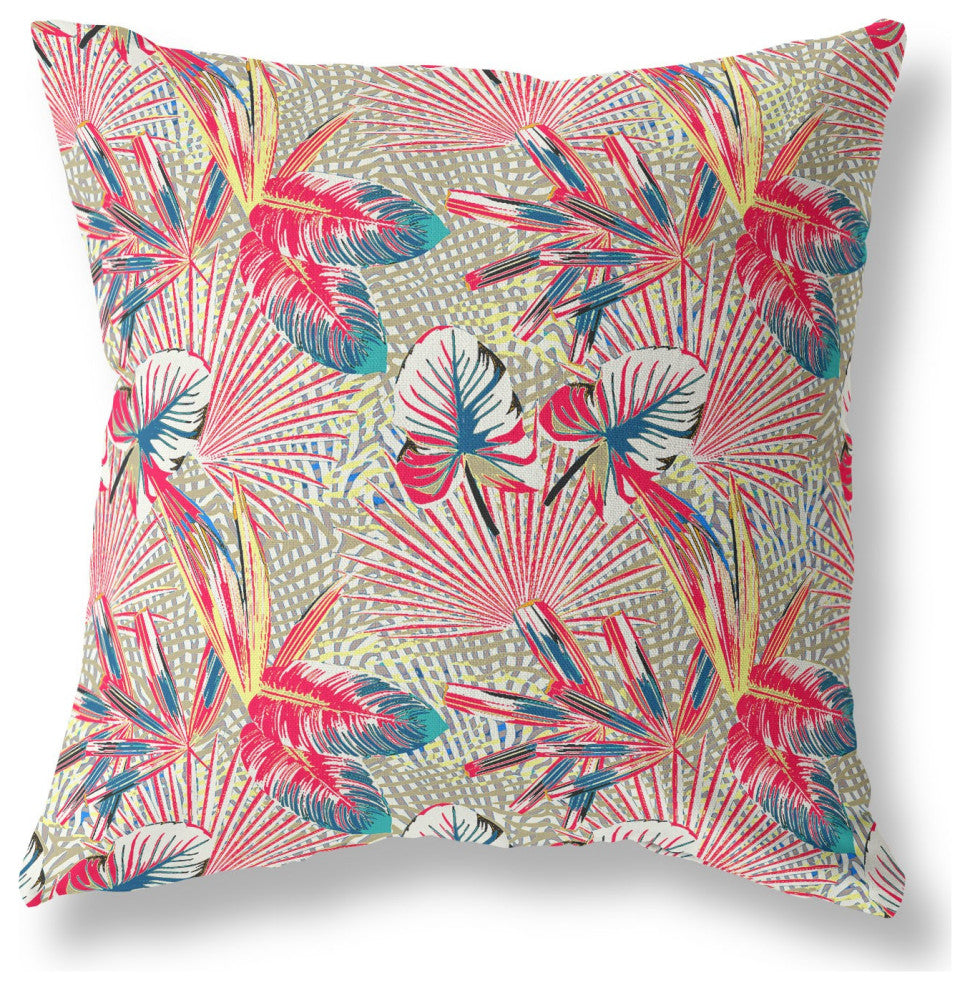 18" Red Gold Tropical Indoor Outdoor Throw Pillow