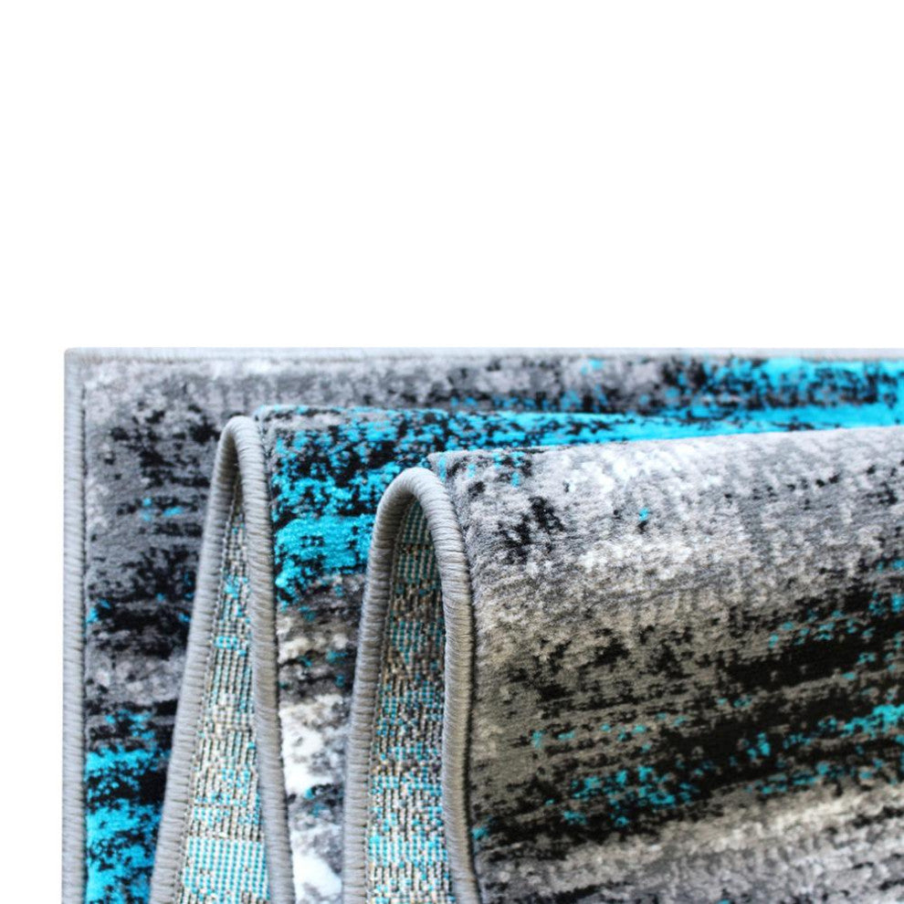 Rylan Collection Abstract Pattern Area Rug-Turquoise - 2' x 7'