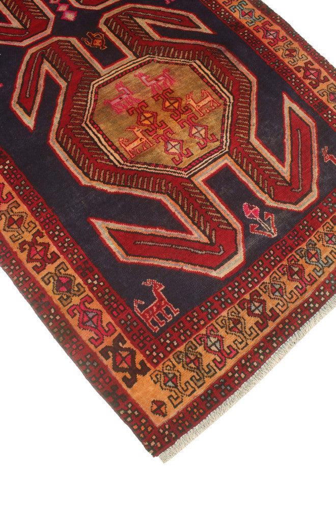 Fine Vintage Distressed Dayan Navy/Rust Runner, 3'11x9'8