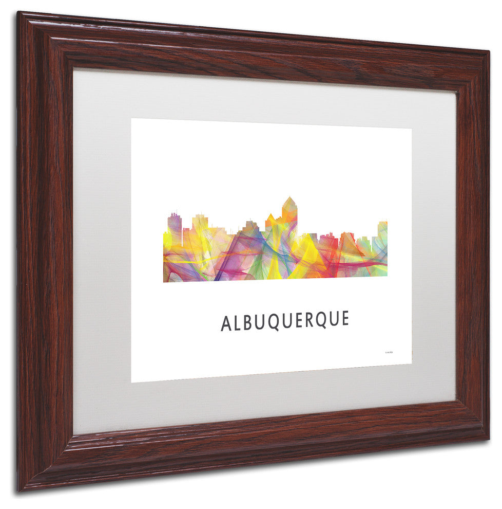 'Albuquerque Nm Skyline Wb-1' Matted Framed Art, Wood Frame, White Matte, 14x11