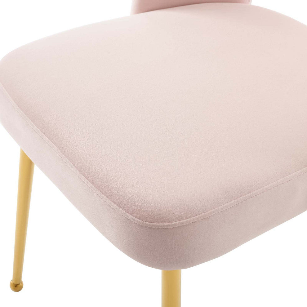 Side Dining Chair, Velvet, Metal, Pink, Modern, Bistro Restaurant Hospitality