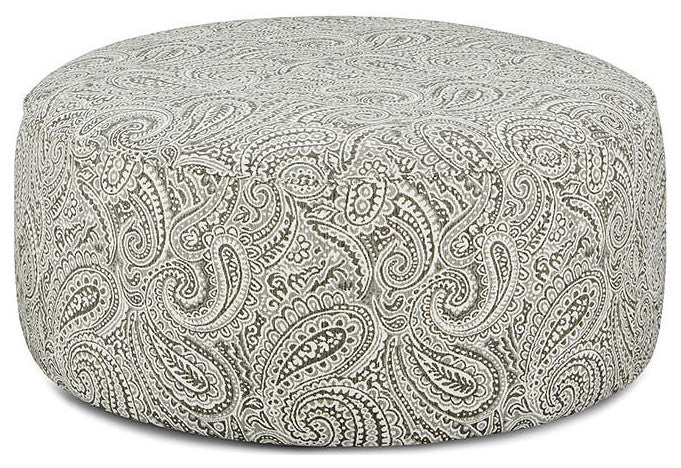 Chenille Upholstered Round Ottoman, Paisley Multi
