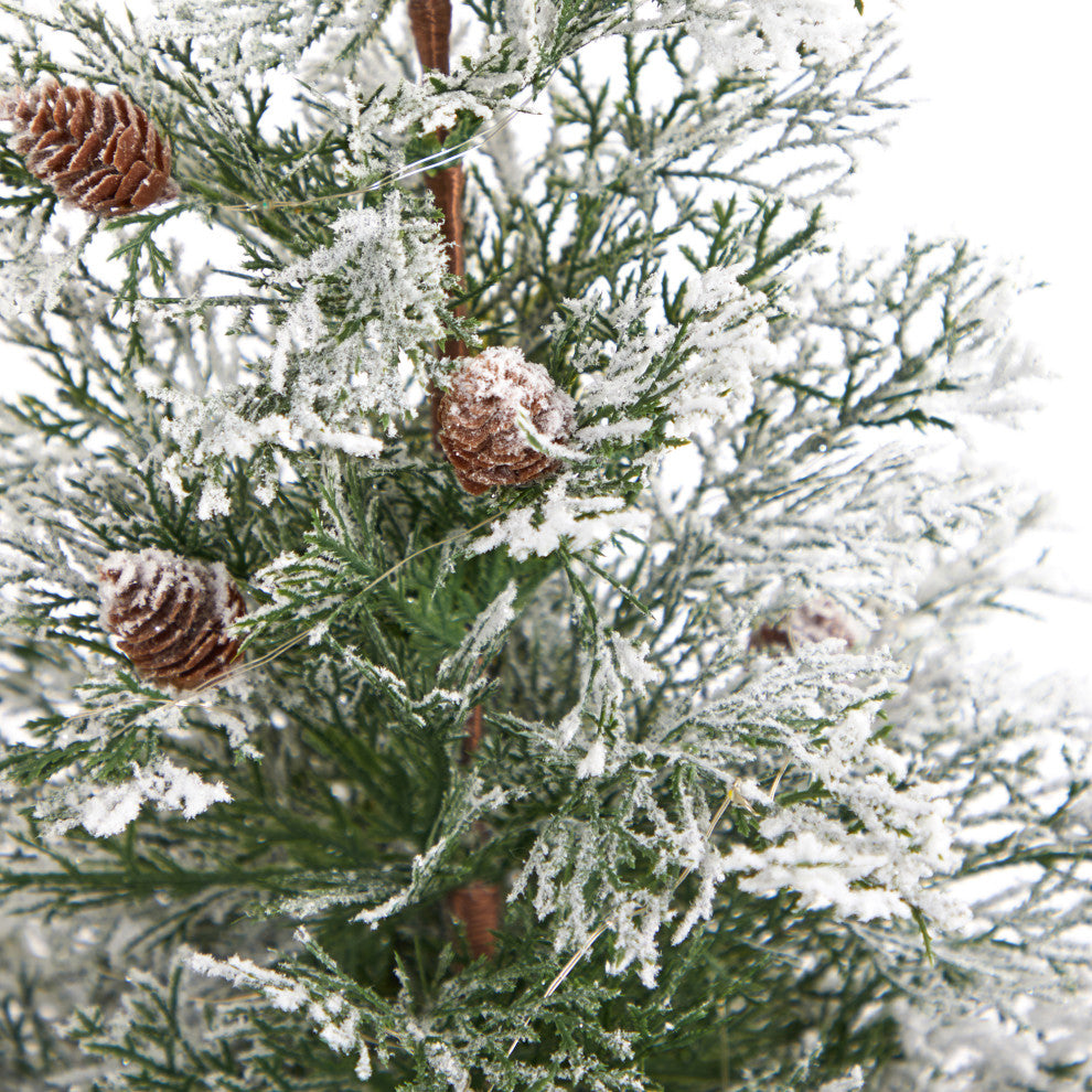 2' Frosted Pre-Lit Artificial Christmas Tree With Pinecones, Decorative Planter