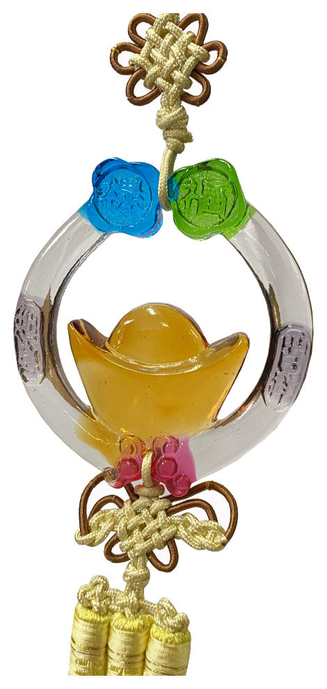 Crystal Glass Fengshui Fortune Mix Color Ingot Round Pendant Decor Tassel ws2209