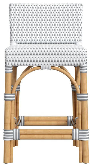 Serienna Rectangular Rattan Low Back 24.5 Counter Stool, White and Gray
