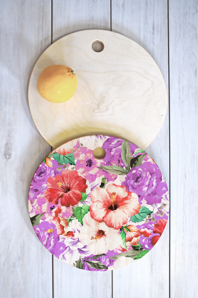 83 Oranges Purple Floral Cutting Board Round