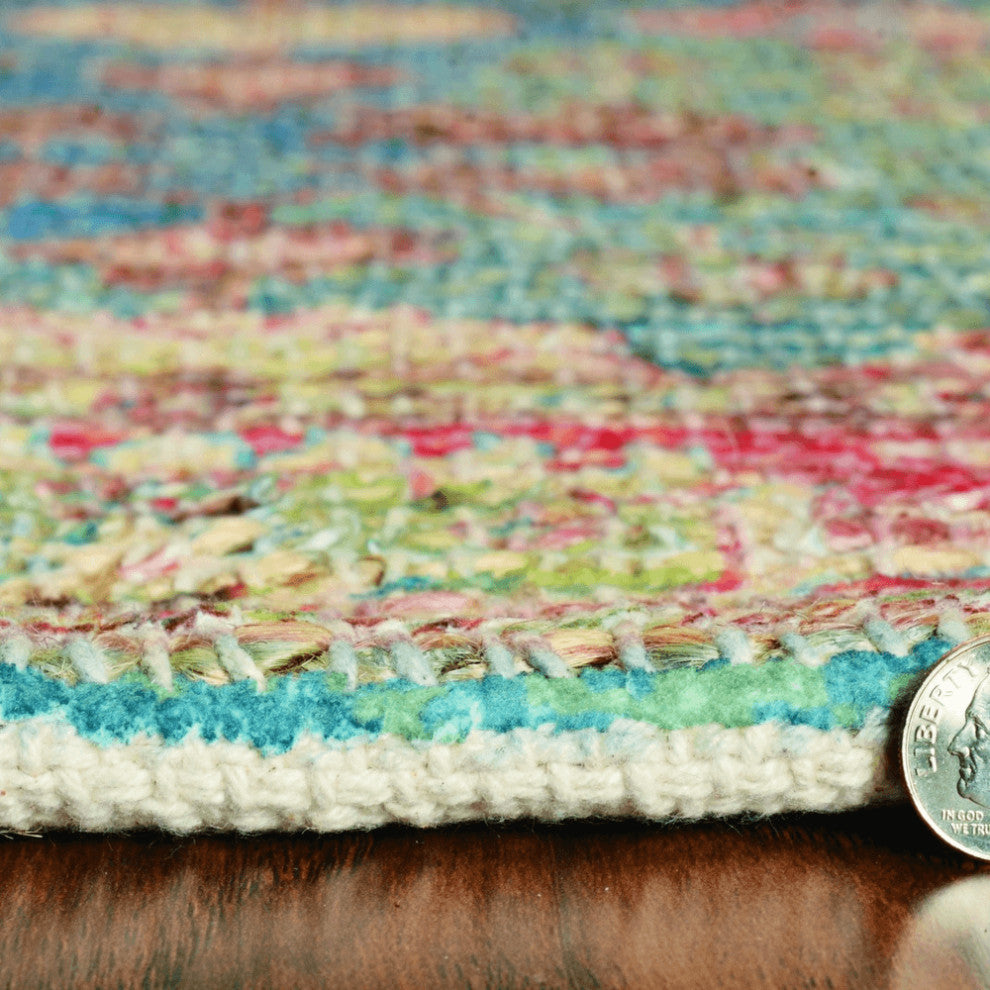 7' X 9' Blue and Red Floral Medallion Hand Woven Area Rug