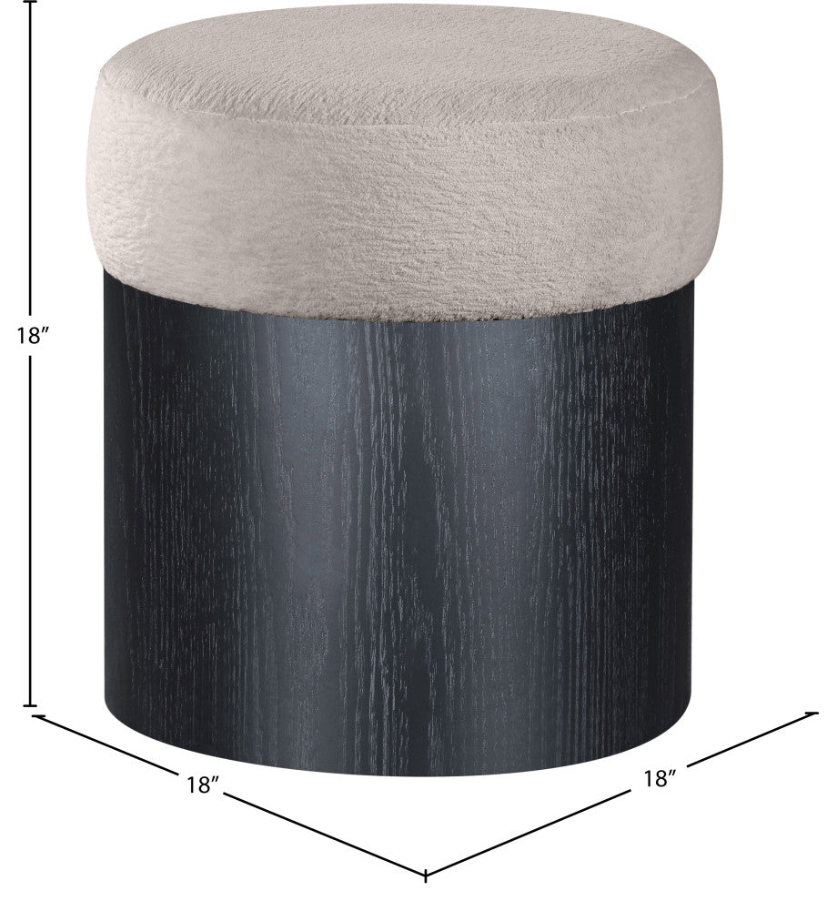 Nimes Upholstered Ottoman, Beige, Velour Fur, Black Finish
