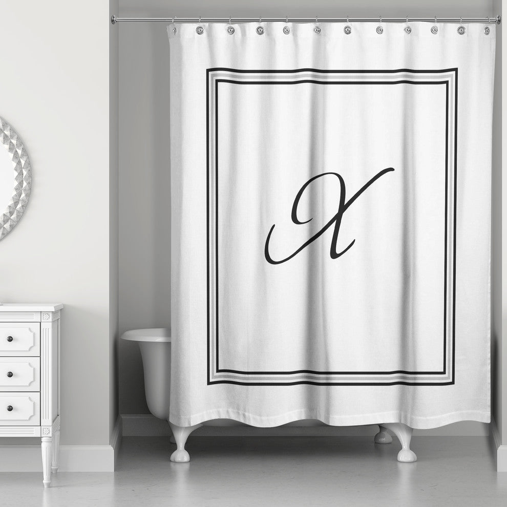 Classic White Monogrammed Shower Curtain, X