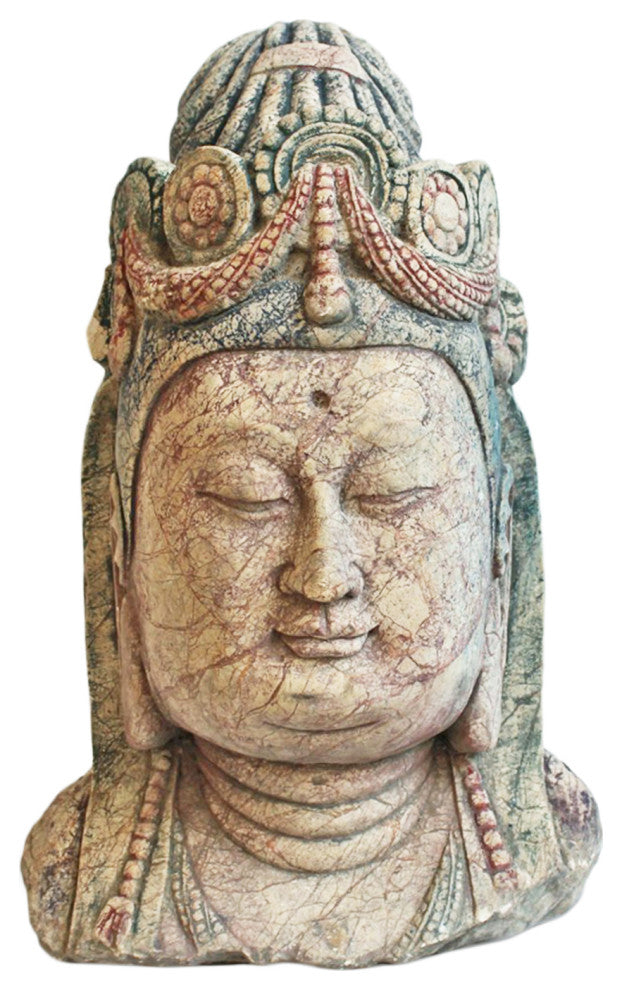 Antique Carved Wood Quan Yin Bust