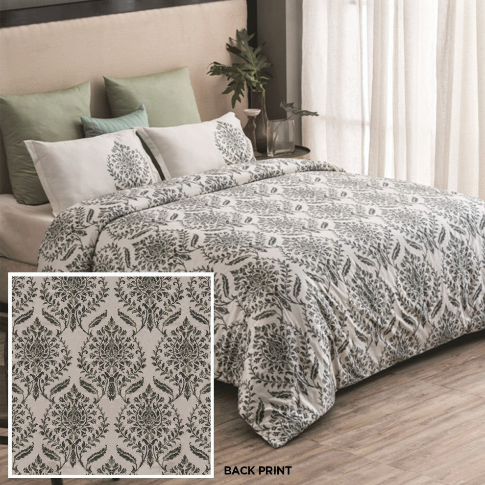 A1HC Organic Cotton Reversible Duvet Cover Wrinkle Free 3 Piece Duvet Set, Green