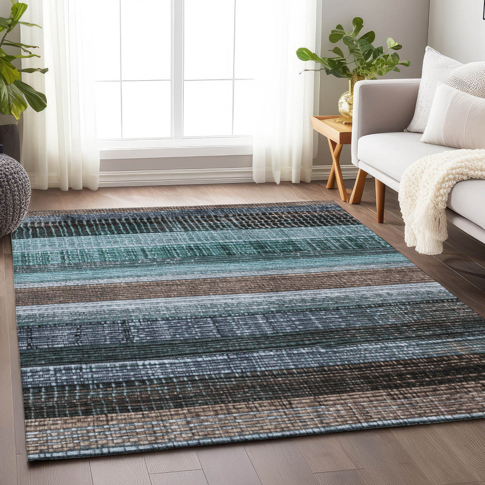 Machine Washable Indoor/Outdoor Chantille ACN1873 Teal 9' x 12' Rug