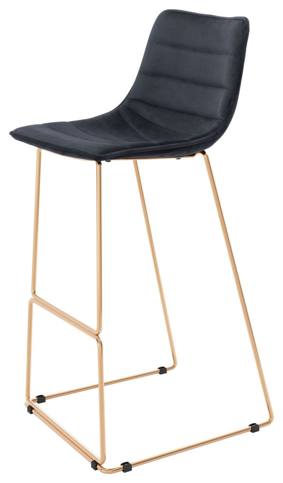 Bar Stool Chair Barstool, Set of 2, Steel Metal, Fabric, Black, Gold, Cafe