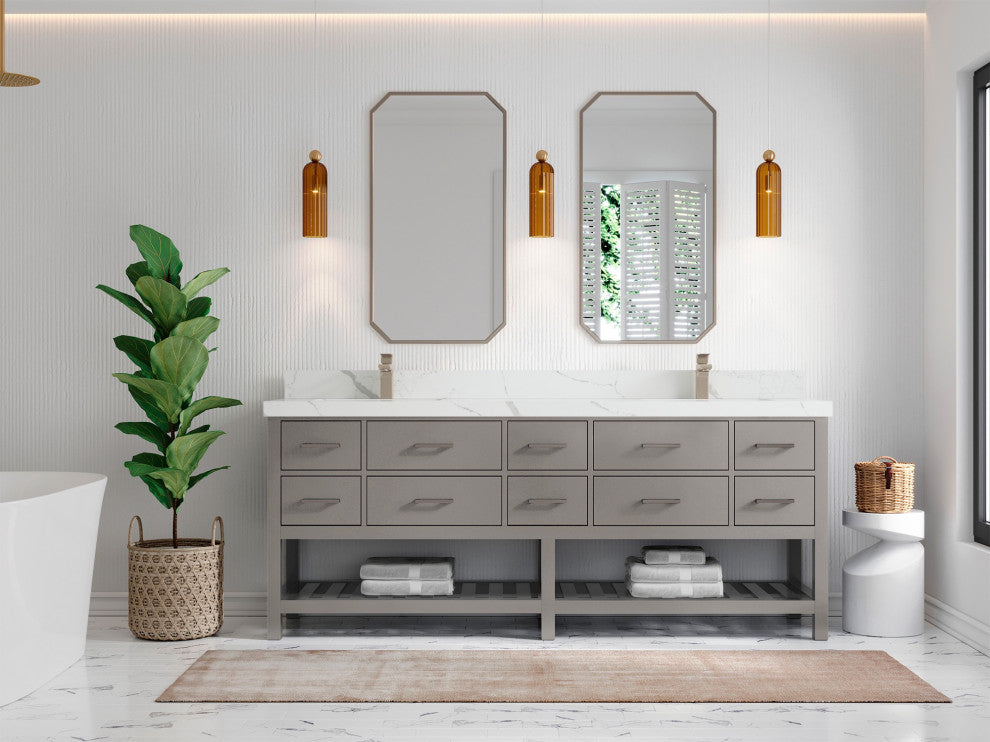 Parker 84 Double Sink Bathroom Vanity Elephant Skin Gray 2" Calacatta Laza