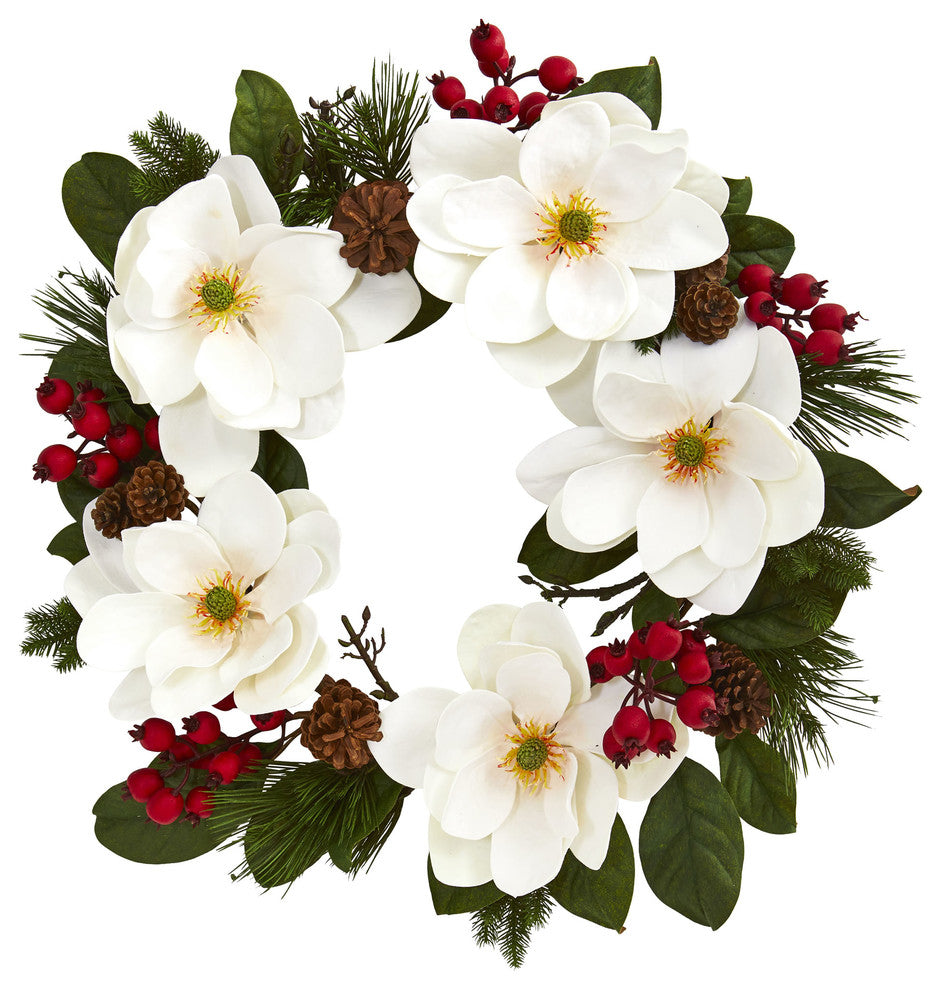 26" Magnolia, Pine and Berries Wreath