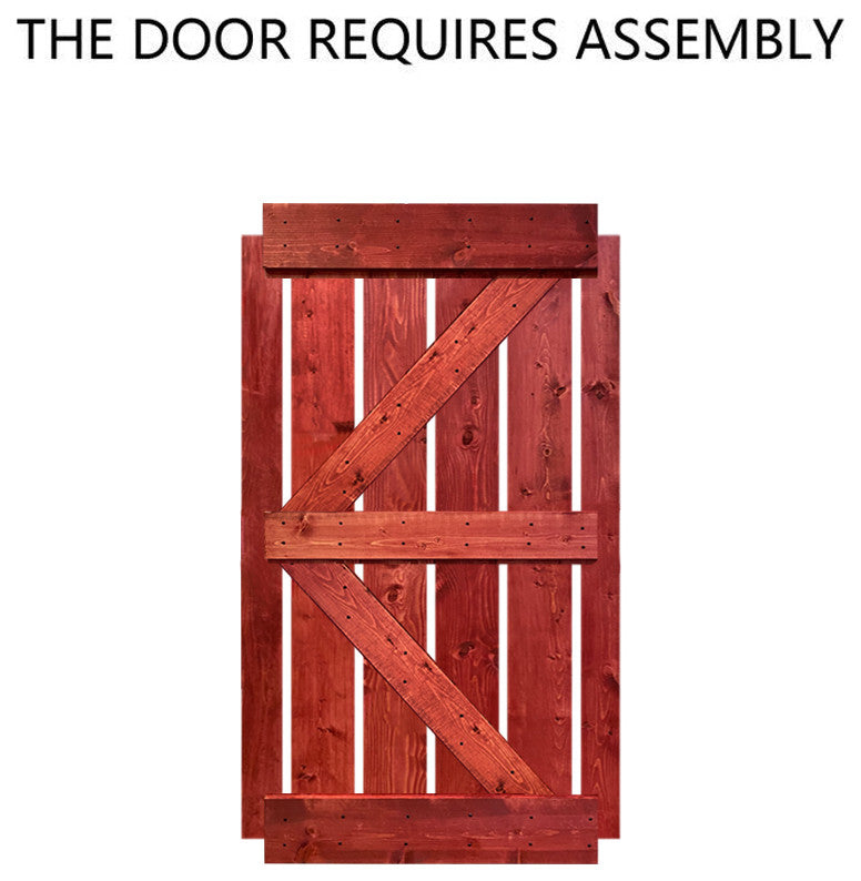 Stained Solid Pine Wood Sliding Barn Door, Cherry Red, 38"x84", K Series