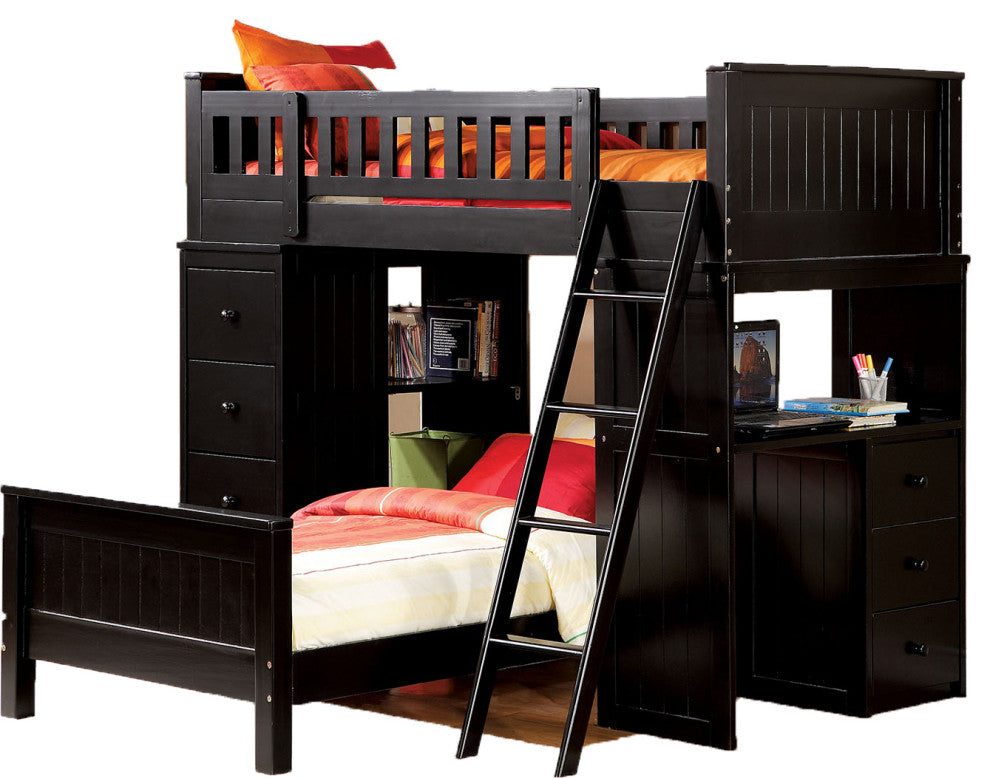 79" X 42" X 66" Black Wood Loft Bed