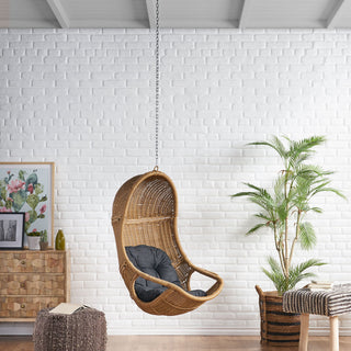 Berrien Outdoor/Indoor Wicker Hanging Chair with 8 Foot Chain (NO STAND), Light Brown/Dark Gray